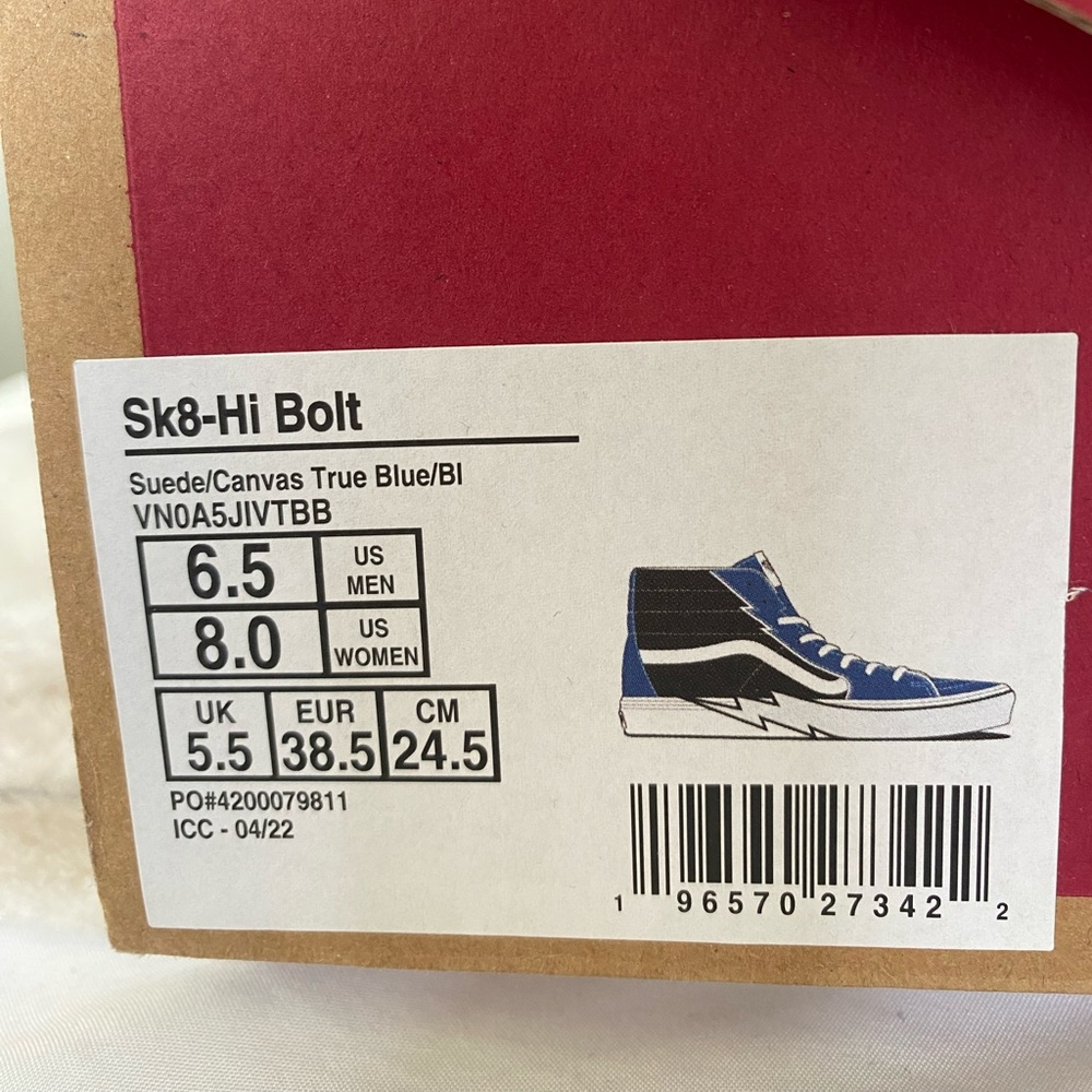 Vans Sk8-Hi Bolt Suede Canvas True Blue Shoes VN0A5JIVTBB New W/Box Womzn/Men